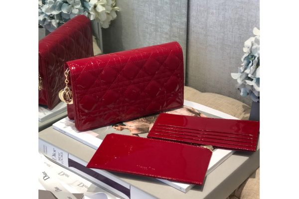 Replica Dior S0204 Lady Dior pouch in Red Patent Cannage Calfskin