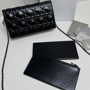 Replica Christian Dior S0204 Lady Dior pouch in Black Cannage Calfskin with Diamond Motif