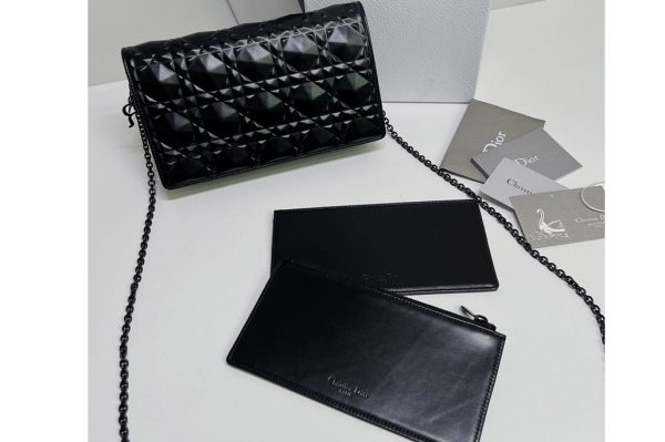 Replica Christian Dior S0204 Lady Dior pouch in Black Cannage Calfskin with Diamond Motif