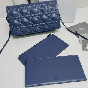 Replica Christian Dior S0204 Lady Dior pouch in Blue Cannage Calfskin with Diamond Motif