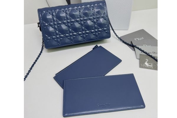 Replica Christian Dior S0204 Lady Dior pouch in Blue Cannage Calfskin with Diamond Motif