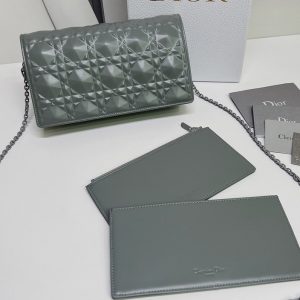 Replica Christian Dior S0204 Lady Dior pouch in Gray Cannage Calfskin with Diamond Motif