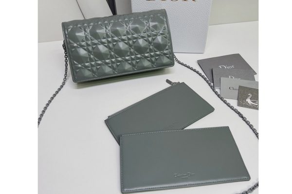 Replica Christian Dior S0204 Lady Dior pouch in Gray Cannage Calfskin with Diamond Motif