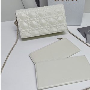 Replica Christian Dior S0204 Lady Dior pouch in White Cannage Calfskin with Diamond Motif