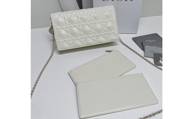 Replica Christian Dior S0204 Lady Dior pouch in White Cannage Calfskin with Diamond Motif