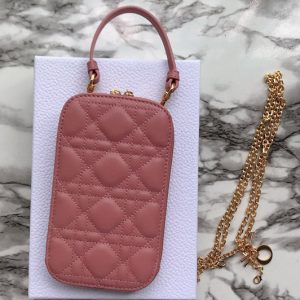 Replica Dior S0872 Lady Dior phone holder in Pink Cannage Lambskin