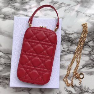 Replica Dior S0872 Lady Dior phone holder in Red Cannage Lambskin