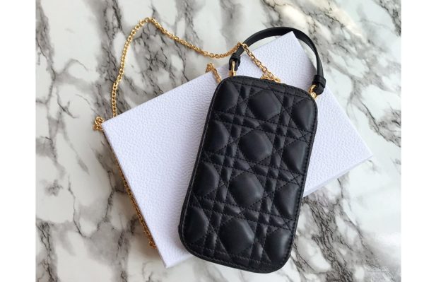 Replica Dior S0872 Lady Dior phone holder in Black Cannage Lambskin