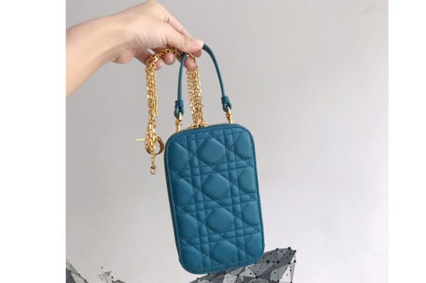 Replica Dior S0872 Lady Dior phone holder in Blue Cannage Lambskin