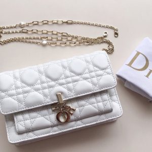 Replica Christian Dior S0937 Lady Dior pouch in White Cannage Lambskin