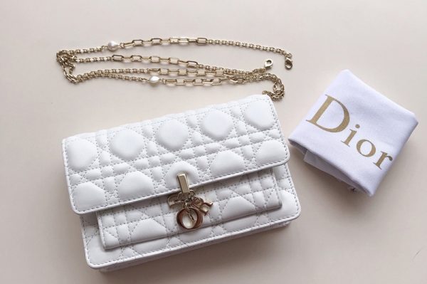 Replica Christian Dior S0937 Lady Dior pouch in White Cannage Lambskin