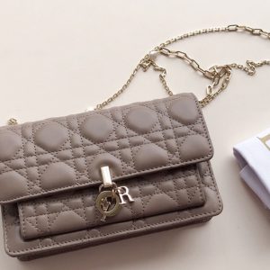 Replica Christian Dior S0937 Lady Dior pouch in Grey Cannage Lambskin