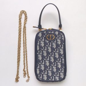 Replica Dior S2114 30 Montaigne phone holder in Blue Dior Oblique Jacquard