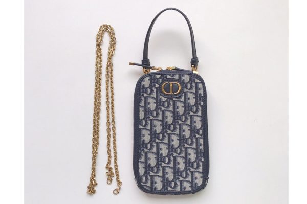 Replica Dior S2114 30 Montaigne phone holder in Blue Dior Oblique Jacquard