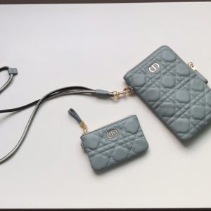 Replica Christian Dior S5036 Dior Caro Multifunctional Pouch in Light Blue Supple Cannage Calfskin