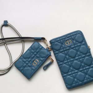 Replica Christian Dior S5036 Dior Caro Multifunctional Pouch in Blue Supple Cannage Calfskin