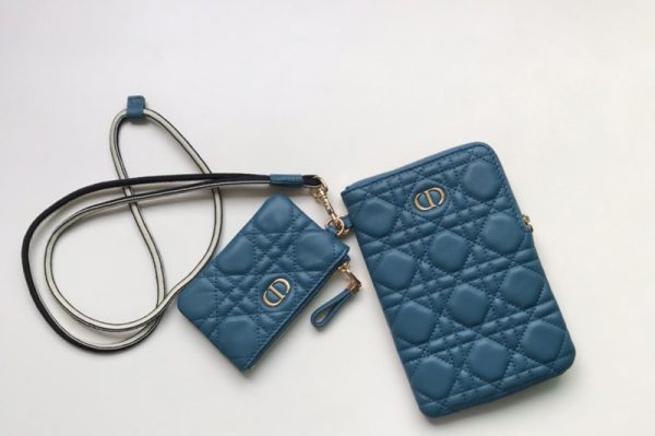 Replica Christian Dior S5036 Dior Caro Multifunctional Pouch in Blue Supple Cannage Calfskin