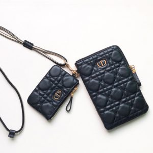 Replica Christian Dior S5036 Dior Caro Multifunctional Pouch in Black Supple Cannage Calfskin