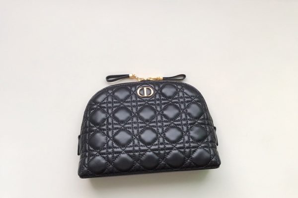 Replica Christian Dior S5047 Dior Caro Beauty Pouch in Black Supple Cannage Calfskin