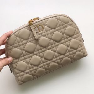 Replica Christian Dior S5047 Dior Caro Beauty Pouch in Apricot Supple Cannage Calfskin