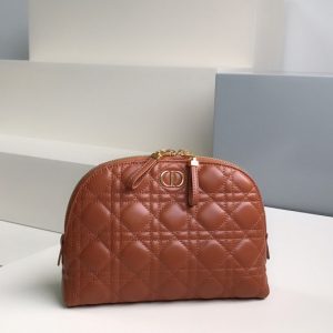 Replica Christian Dior S5047 Dior Caro Beauty Pouch in Brown Supple Cannage Calfskin