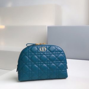 Replica Christian Dior S5047 Dior Caro Beauty Pouch in Blue Supple Cannage Calfskin