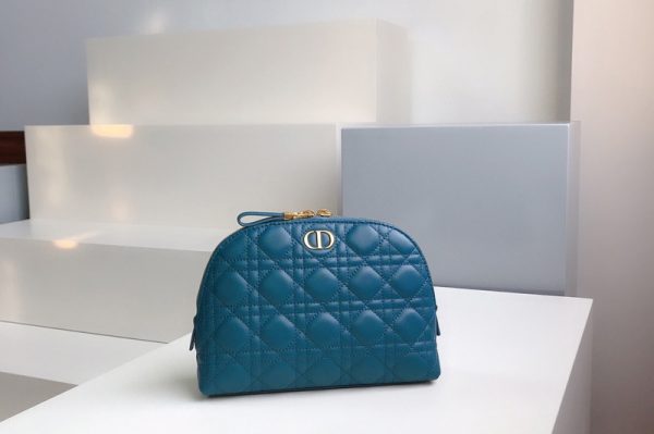 Replica Christian Dior S5047 Dior Caro Beauty Pouch in Blue Supple Cannage Calfskin