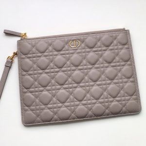 Replica Christian Dior S5086 Large Dior Caro Daily pouch in Grey Supple Cannage Calfskin