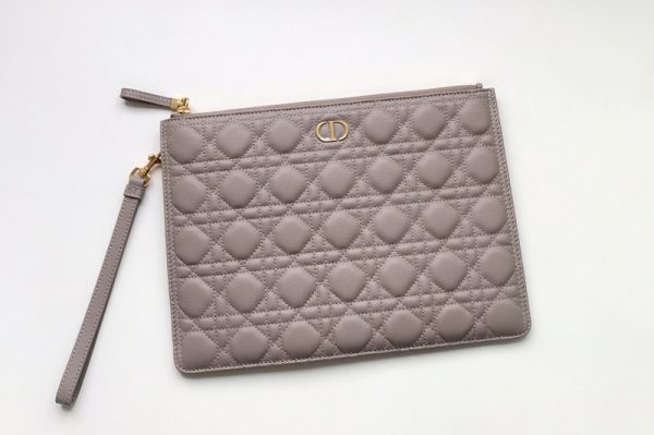 Replica Christian Dior S5086 Large Dior Caro Daily pouch in Grey Supple Cannage Calfskin