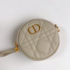 Replica Christian Dior S5088 Mini Dior Caro round pouch in Apricot Cannage Lambskin