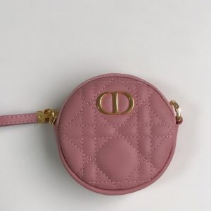 Replica Christian Dior S5088 Mini Dior Caro round pouch in Peach Blossom Pink Cannage Lambskin