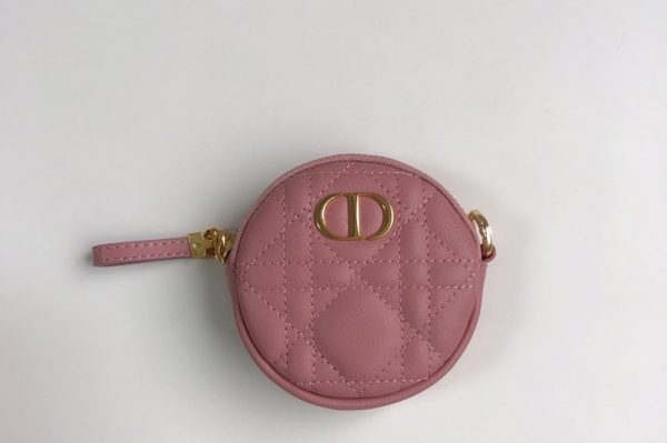 Replica Christian Dior S5088 Mini Dior Caro round pouch in Peach Blossom Pink Cannage Lambskin