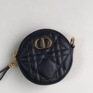 Replica Christian Dior S5088 Mini Dior Caro round pouch in Black Cannage Lambskin