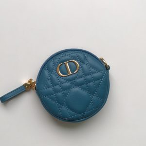 Replica Christian Dior S5088 Mini Dior Caro round pouch in Blue Cannage Lambskin