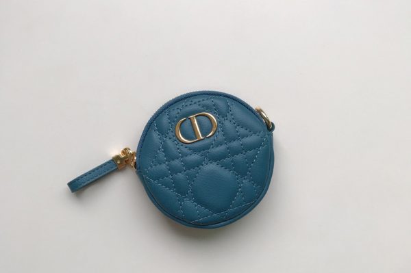 Replica Christian Dior S5088 Mini Dior Caro round pouch in Blue Cannage Lambskin