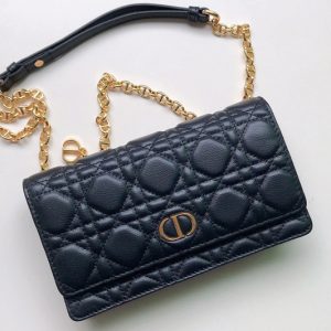 Replica Christian Dior S5091 Dior Caro belt pouch With Chain Bag in Black Supple Cannage Calfskin