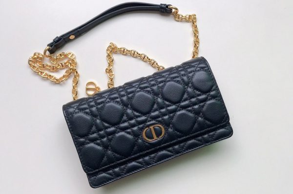 Replica Christian Dior S5091 Dior Caro belt pouch With Chain Bag in Black Supple Cannage Calfskin