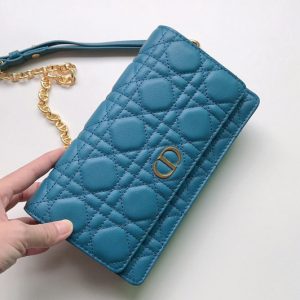 Replica Christian Dior S5091 Dior Caro belt pouch With Chain Bag in Blue Supple Cannage Calfskin