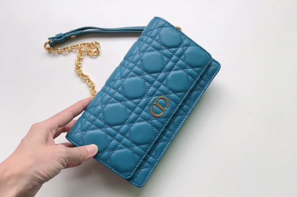 Replica Christian Dior S5091 Dior Caro belt pouch With Chain Bag in Blue Supple Cannage Calfskin