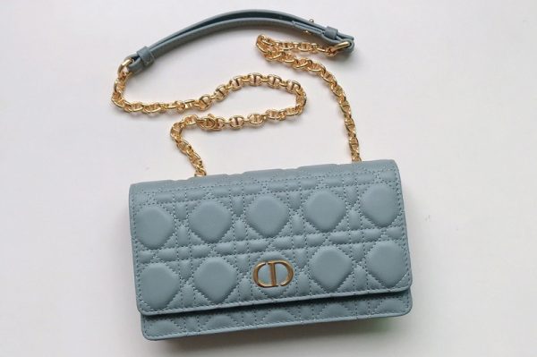 Replica Christian Dior S5091 Dior Caro belt pouch With Chain Bag in Light Blue Supple Cannage Calfskin