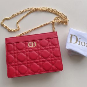 Replica Christian Dior S5106 Dior Caro zipped pouch with chain in Red Supple Cannage Calfskin