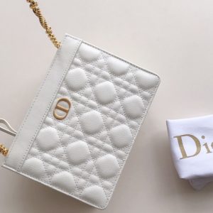 Replica Christian Dior S5106 Dior Caro zipped pouch with chain in White Supple Cannage Calfskin