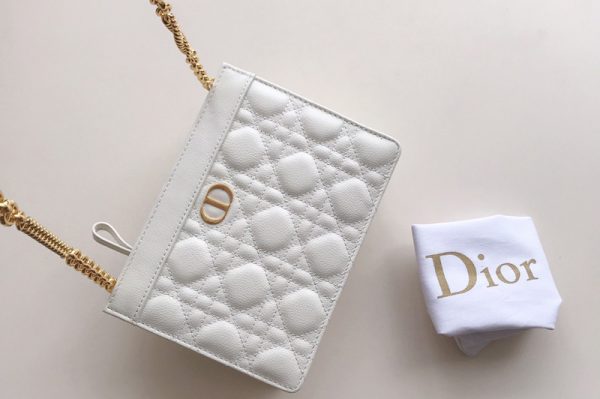 Replica Christian Dior S5106 Dior Caro zipped pouch with chain in White Supple Cannage Calfskin