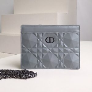 Replica Christian Dior S5106 Dior Caro zipped pouch in Gray Cannage Calfskin with Diamond Motif