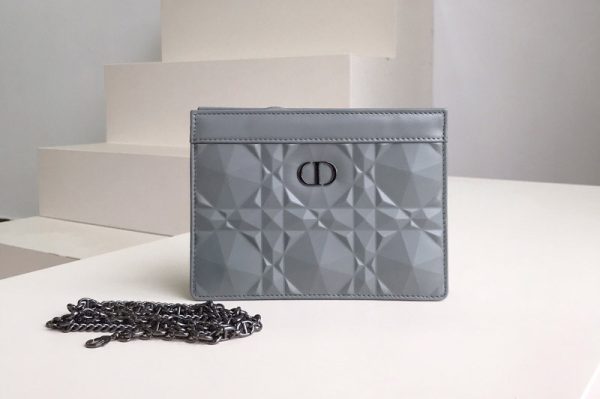 Replica Christian Dior S5106 Dior Caro zipped pouch in Gray Cannage Calfskin with Diamond Motif