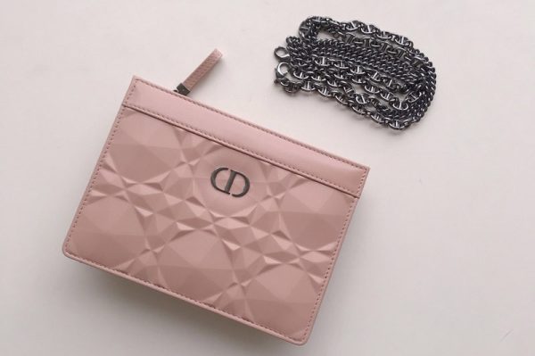 Replica Christian Dior S5106 Dior Caro zipped pouch in Pink Cannage Calfskin with Diamond Motif