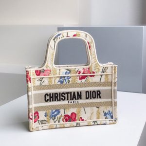 Replica Christian Dior S5475 mini dior book tote Bag in Beige Multicolor Dior Hibiscus Embroidery