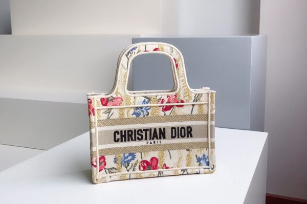 Replica Christian Dior S5475 mini dior book tote Bag in Beige Multicolor Dior Hibiscus Embroidery