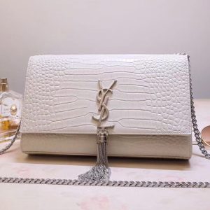 Replica Saint Laurent YSL 354119 Medium Kate Tassel Chain Bag White Crocodile Embossed Leather