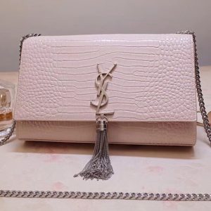 Replica Saint Laurent YSL 354119 Medium Kate Tassel Chain Bag Pink Crocodile Embossed Leather